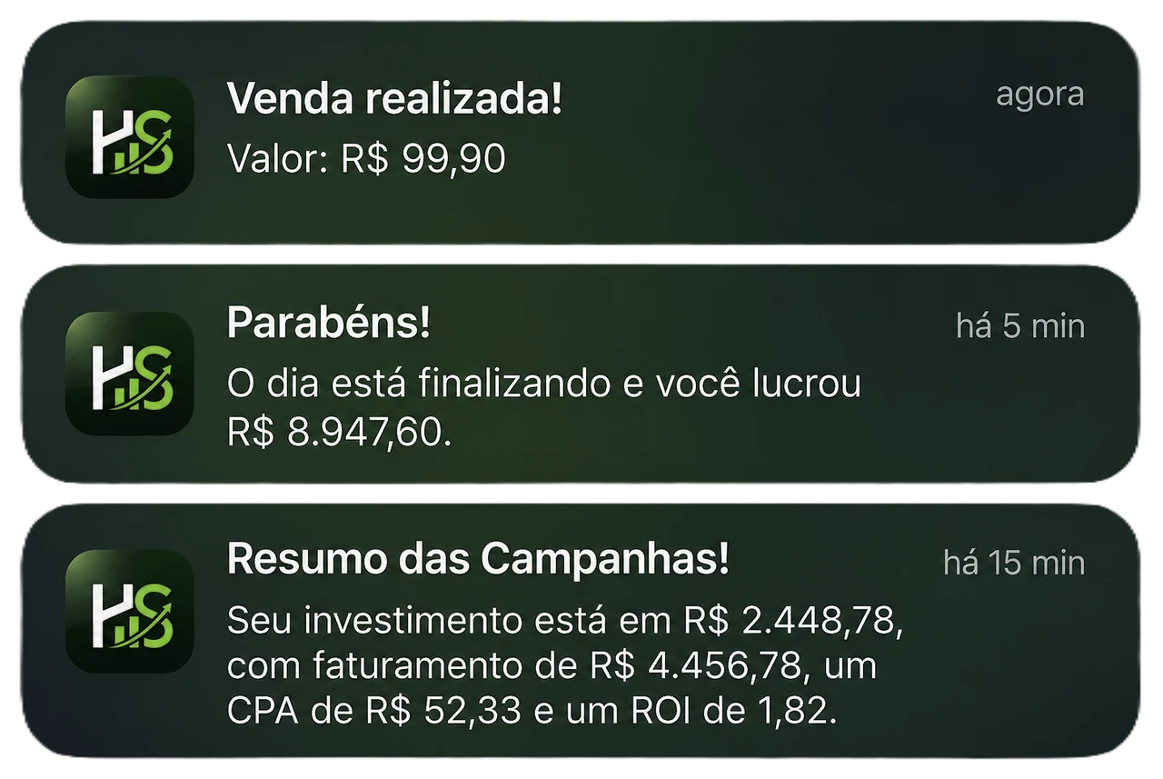 Notificações do HS Metrics no celular